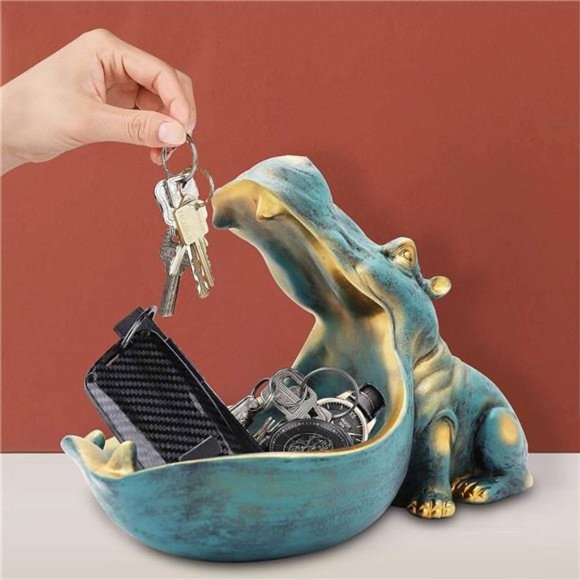 Hippo Statue Home Resin Hippopotamus Figurine Fun Candy Dish,Key Bowl,Big Mouth - Picture 5 of 5